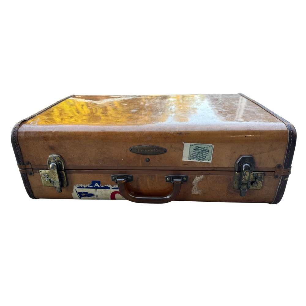 Vintage Samsonite Hard Shell Suitcase Tan Mid Century Travel Luggage Prop 21in